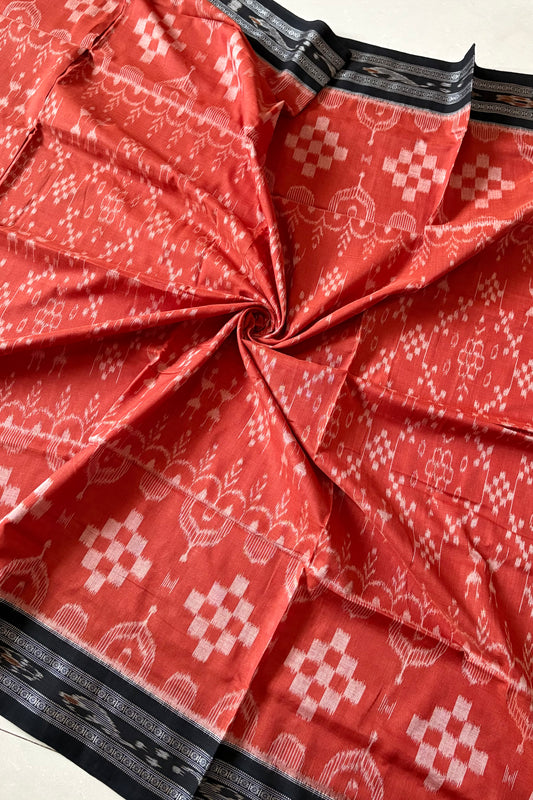 Odisha Ikkat Khandua Cotton Saree- Rust