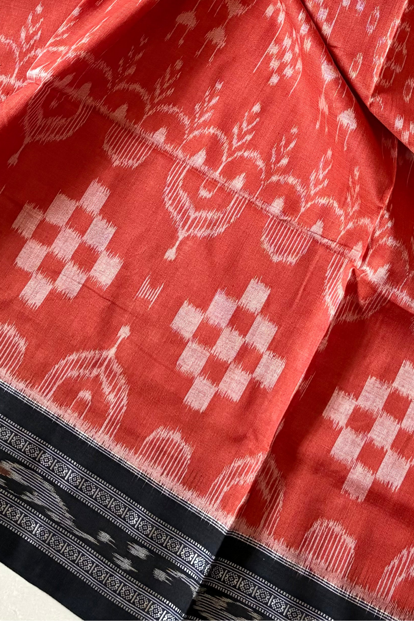Odisha Ikkat Khandua Cotton Saree- Rust