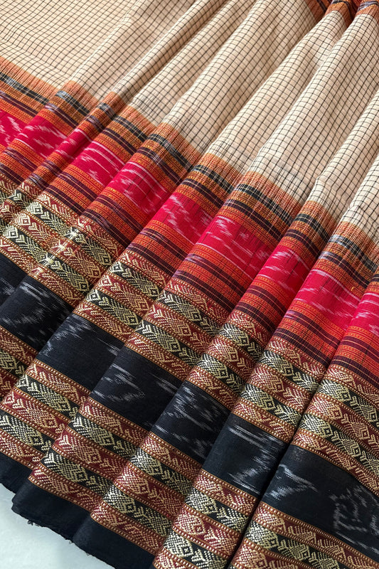 Sambalpuri Sachipar Pure Cotton Saree: Beige
