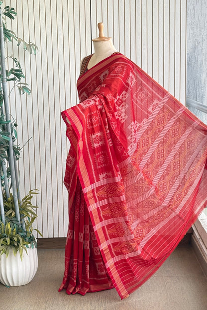 Odisha Ikkat Khandua Cotton Saree - Rust