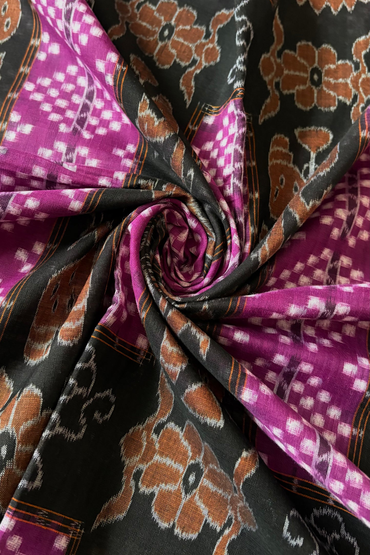 Exclusive Sambalpuri  Pure Cotton Saree: Black & Purple