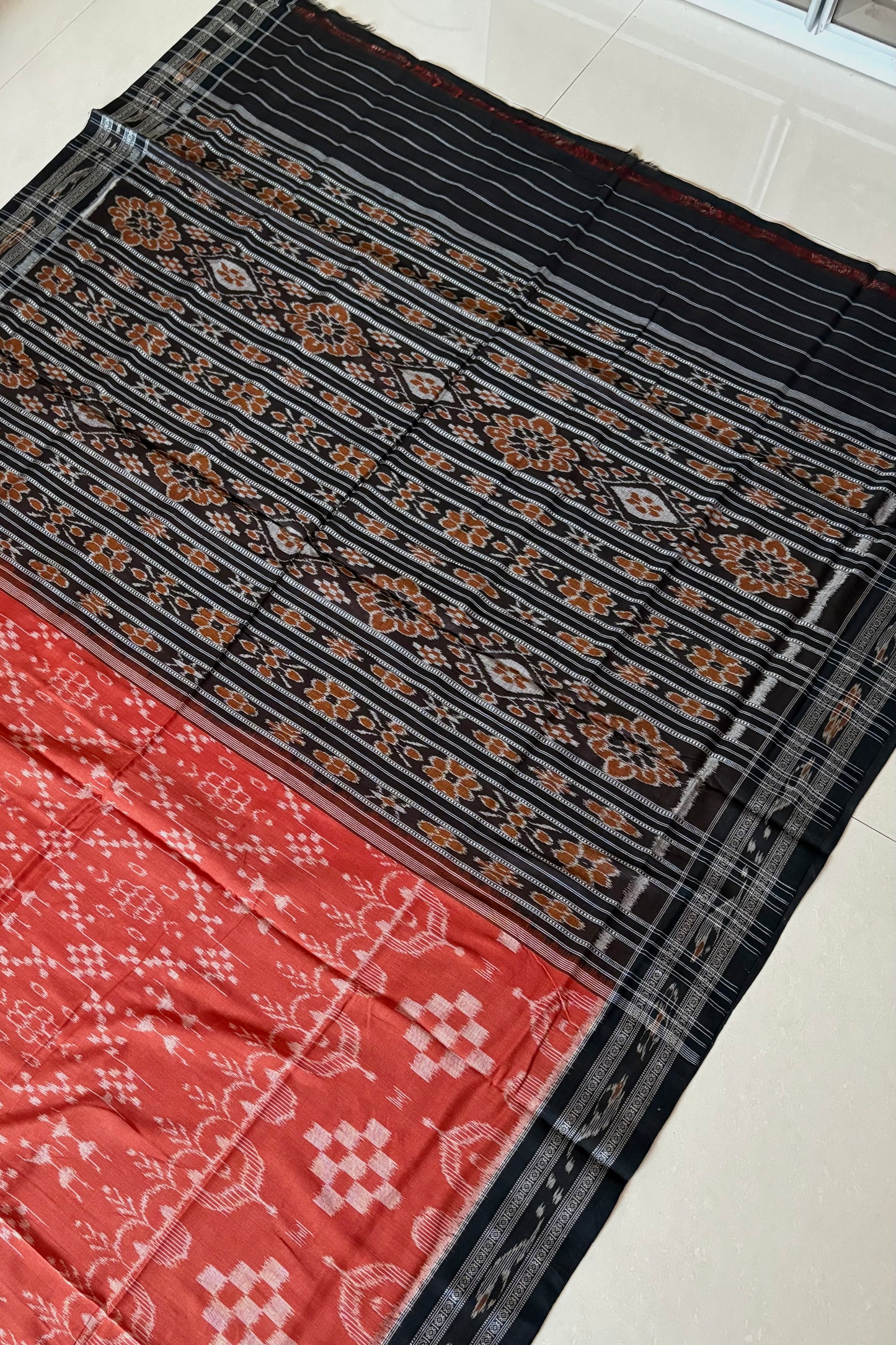 Odisha Ikkat Khandua Cotton Saree- Rust