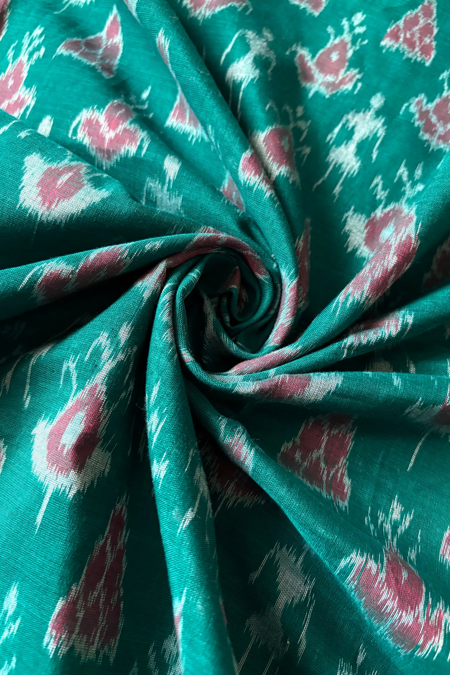 Odisha Ikkat Khandua Cotton Saree- Aqua Green