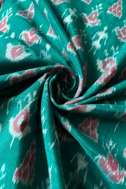 Odisha Ikkat Khandua Cotton Saree- Aqua Green