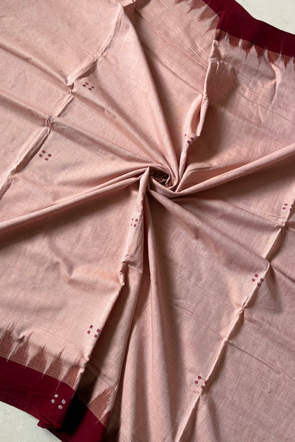 Ek Phulia Cotton Saree- Pinkish Beige &  Maroon