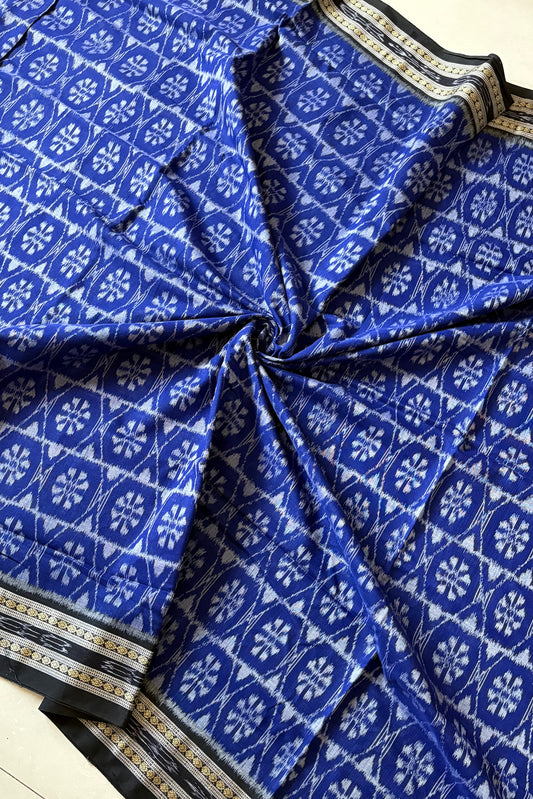 Odisha Ikkat Khandua Cotton Saree-  Navy Blue