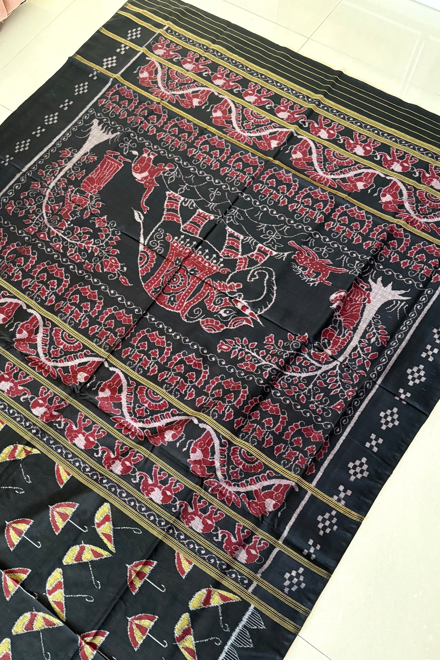 Exclusive Odisha Ikkat Khandua Cotton Saree - Black