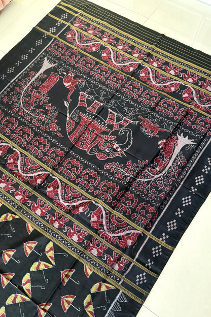 Exclusive Odisha Ikkat Khandua Cotton Saree - Black