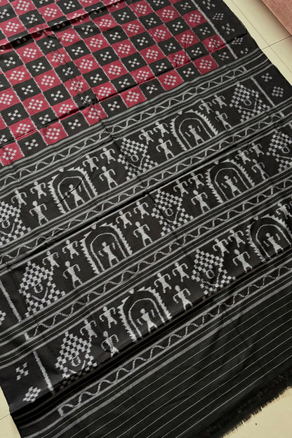 Khandua Cotton Saree - Black & Maroon