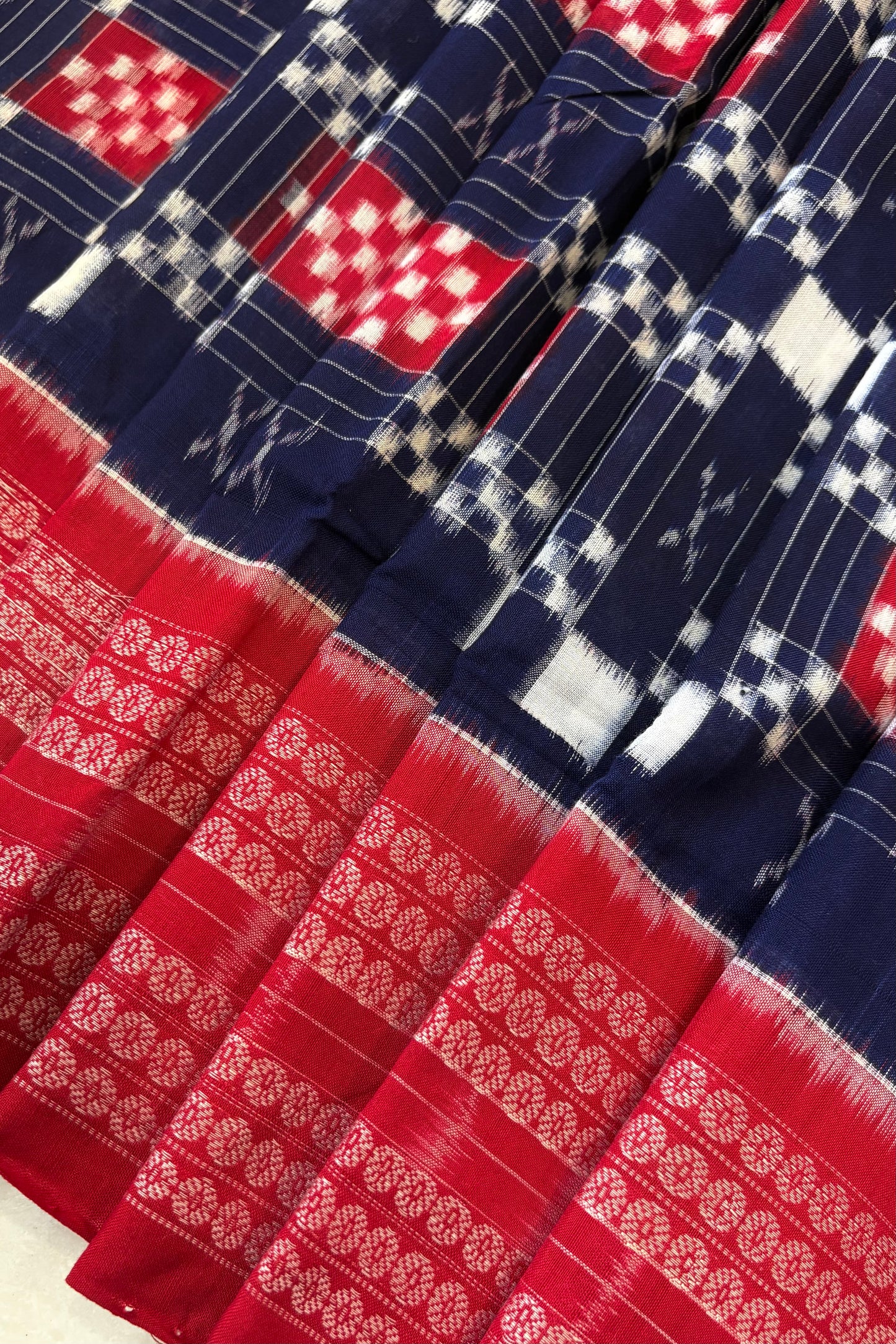 Sambalpuri Pure Cotton Saree - Navy Blue