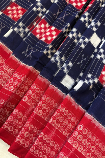 Sambalpuri Pure Cotton Saree - Navy Blue