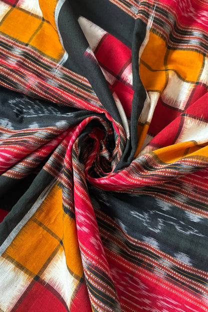 Sambalpuri Bichitrapuri Pure Cotton Saree: Black, Red & Orange