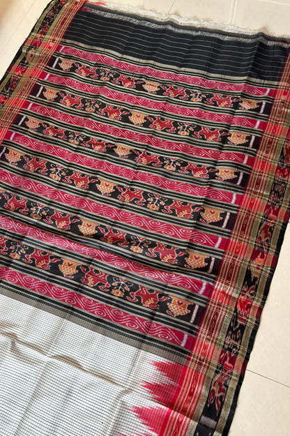 Sachipaar Khandua Silk Saree: White & Black