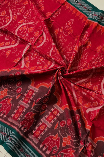 Odisha Ikkat Khandua Cotton Saree -Deep Red