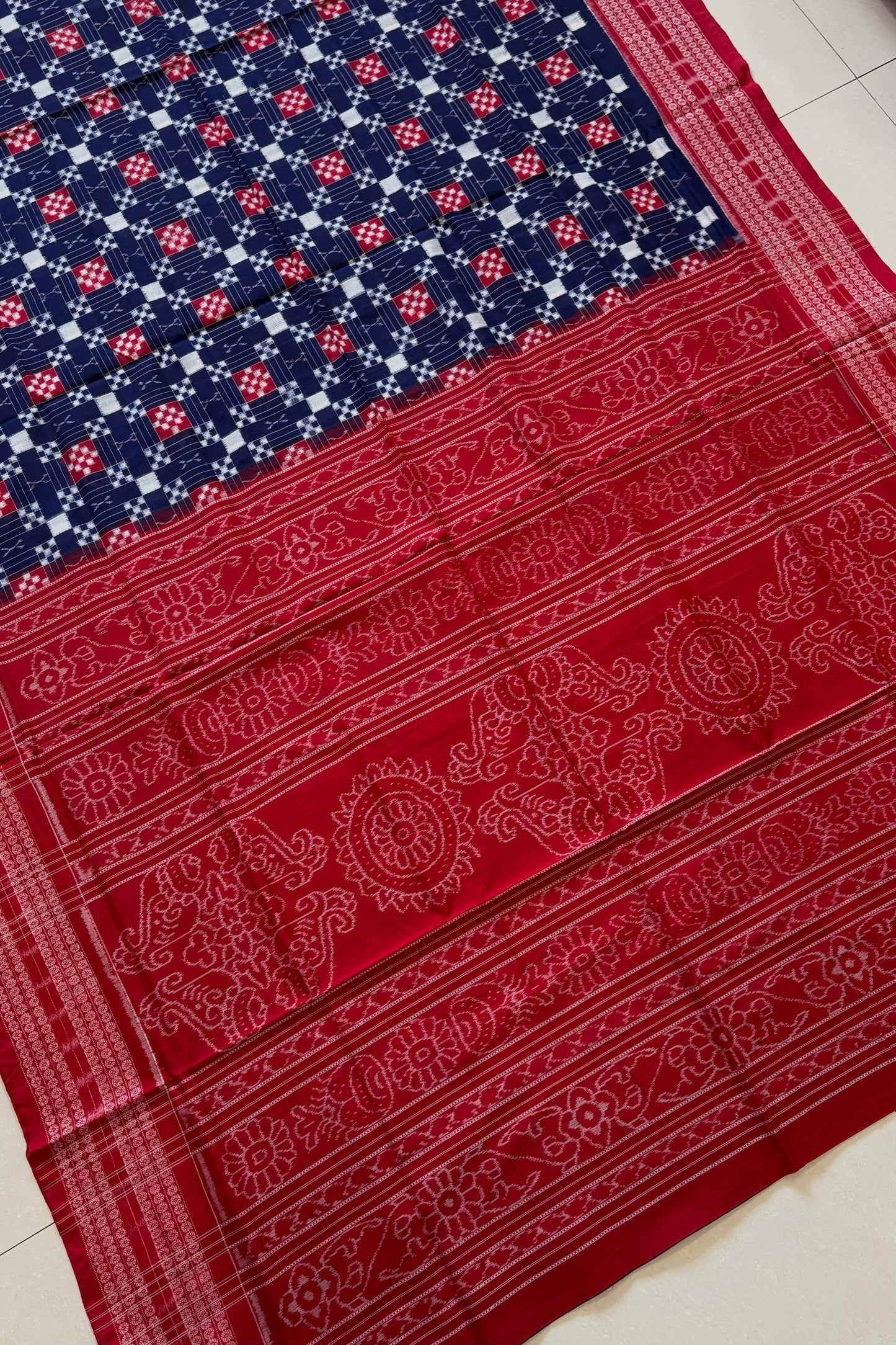 Sambalpuri Pure Cotton Saree - Navy Blue