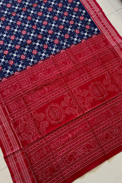 Sambalpuri Pure Cotton Saree - Navy Blue
