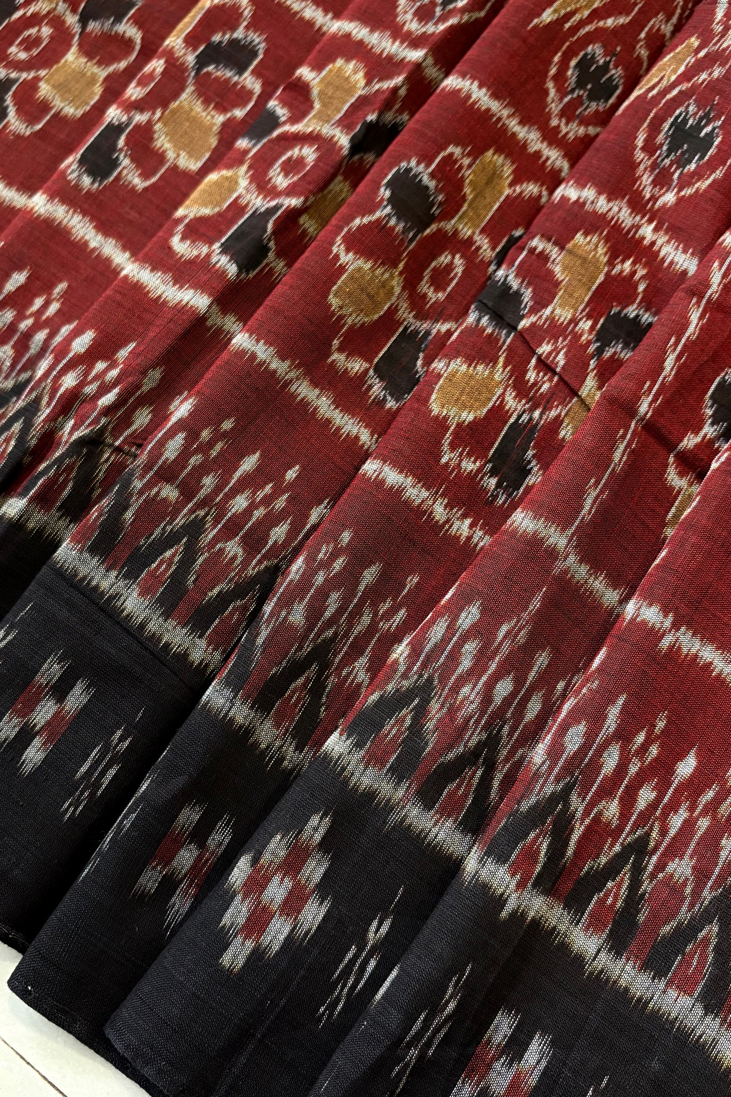 Odisha Ikkat Khandua Cotton Saree – Black, Maroon & Mustard