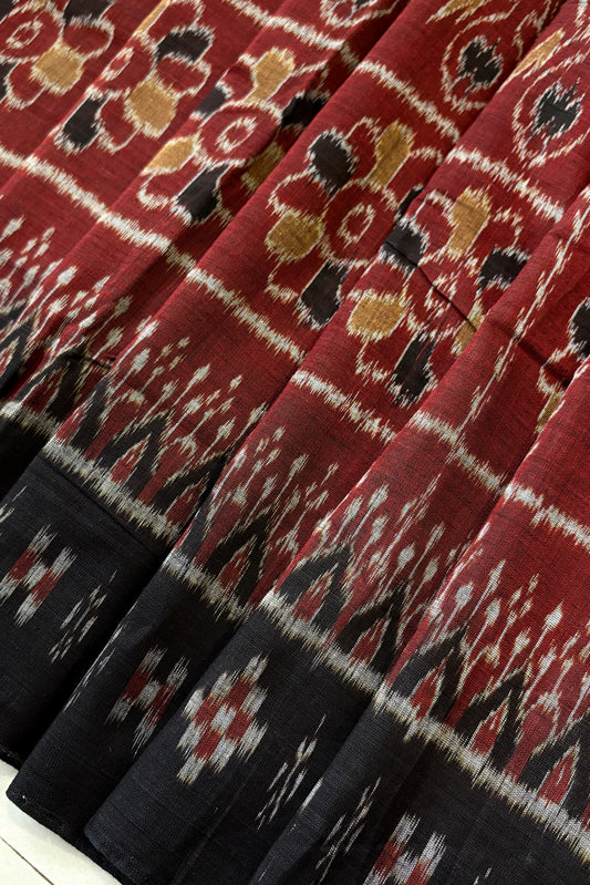 Odisha Ikkat Khandua Cotton Saree – Black, Maroon & Mustard