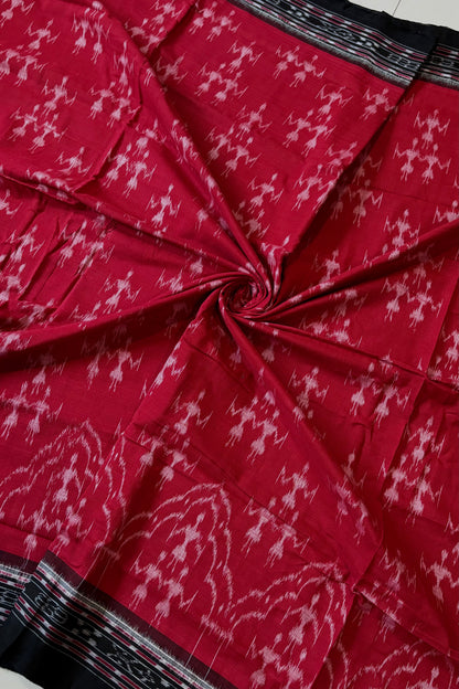 Odisha Ikkat Khandua Cotton Saree - Deep Red