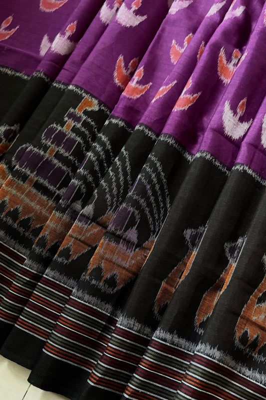 Odisha Khandua Cotton Saree - Purple & Black