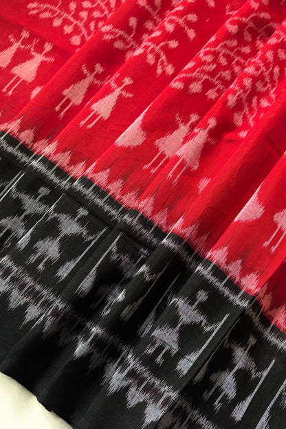 Odisha Ikkat Khandua Cotton Saree - Red