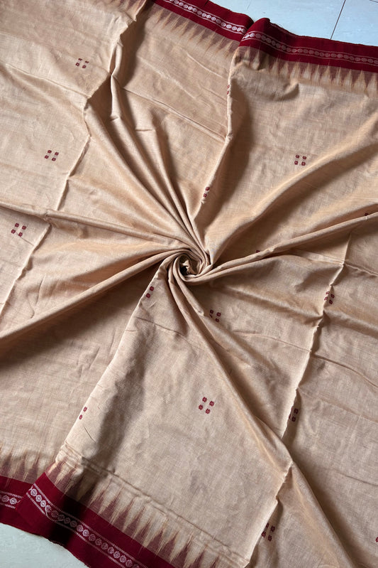 Ek Phulia Cotton Saree - Beige & Maroon