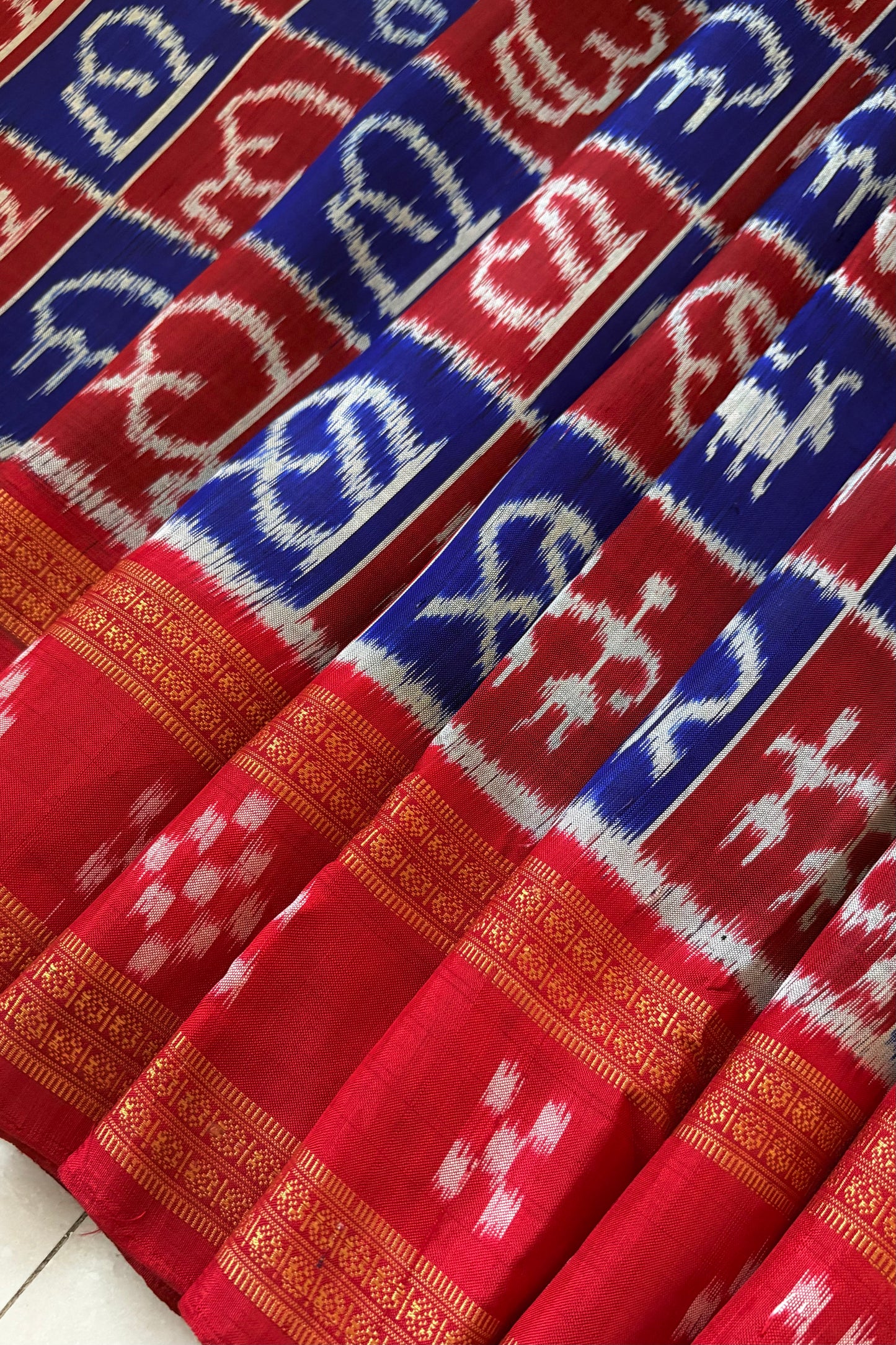 Exclusive Varnamala Odisha Ikkat Khandua Silk Saree - Navy and Red