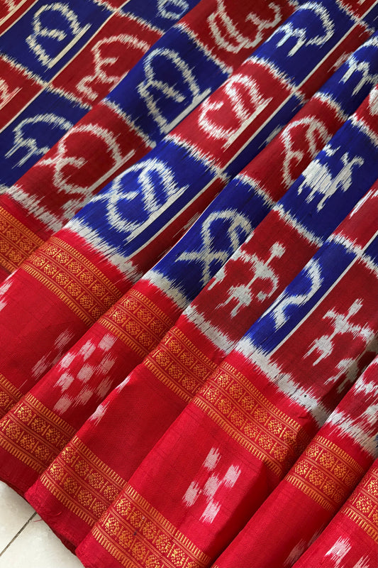 Exclusive Varnamala Odisha Ikkat Khandua Silk Saree - Navy and Red