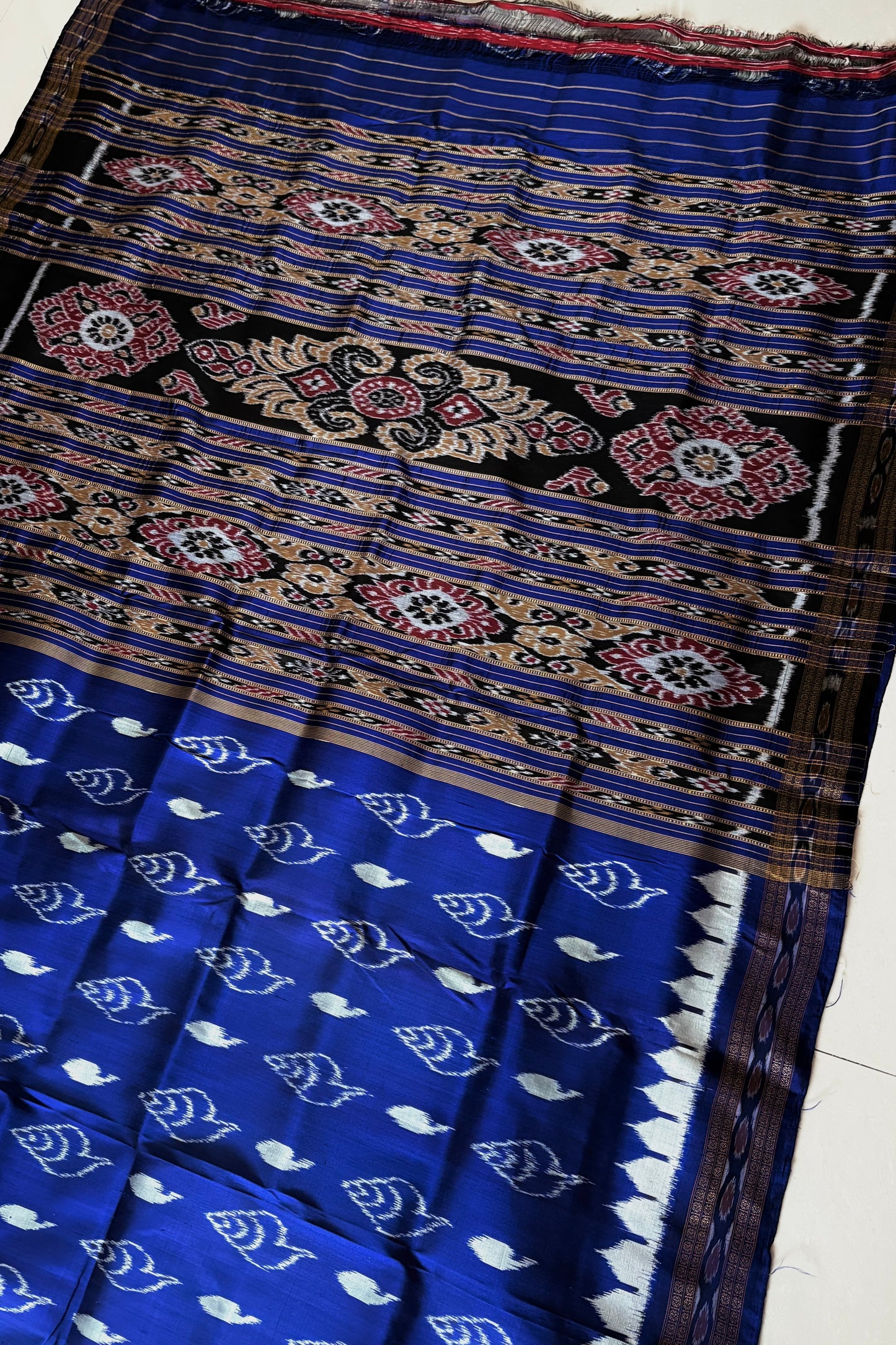 Odisha Ikkat Khandua Silk Saree - Indigo