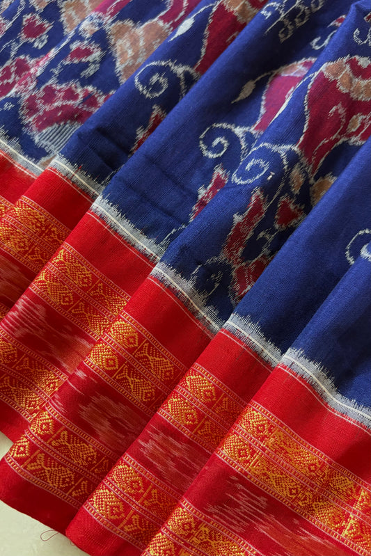 Exclusive Curvilinear Sambalpuri Ikkat Pure Cotton Saree
