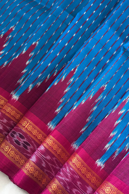 Odisha Ikkat Khandua Silk Saree - Blue