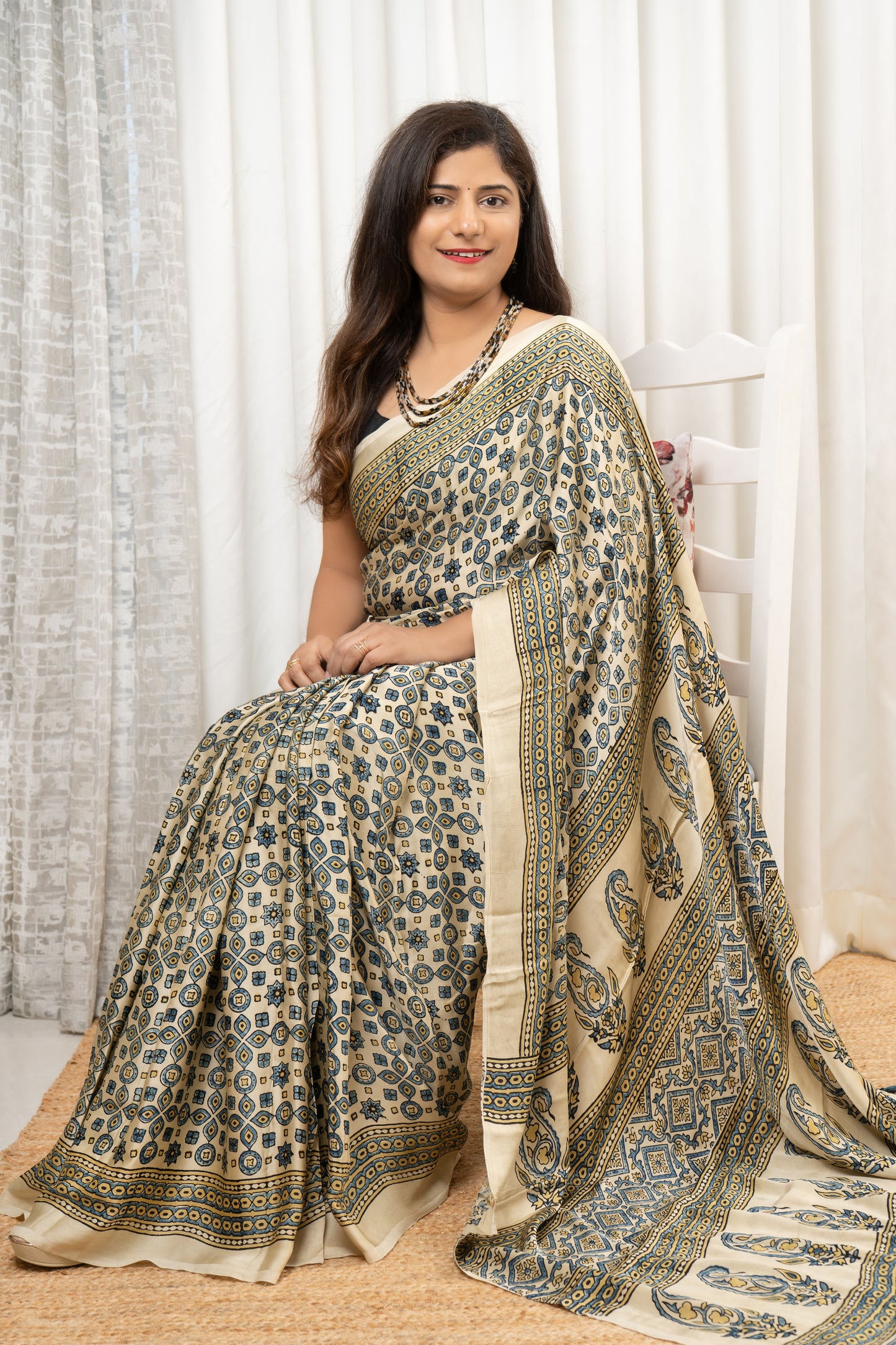 Ajrakh on Modal- Cream