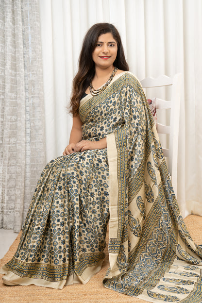 Ajrakh on Modal- Cream