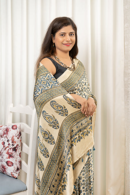 Ajrakh on Modal- Cream