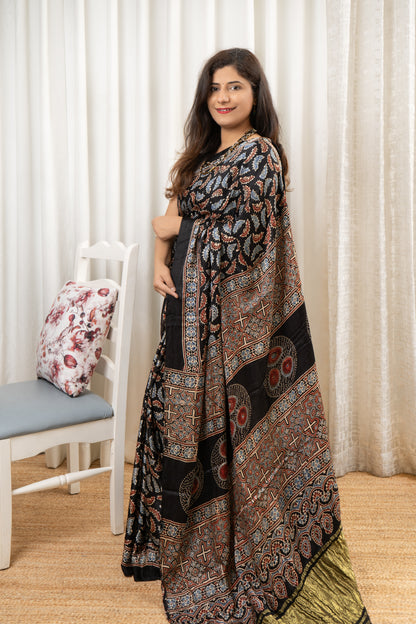 Ajrakh on Modal- Black (Multi Color)