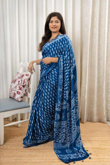 Hand Block Print on Modal- Indigo