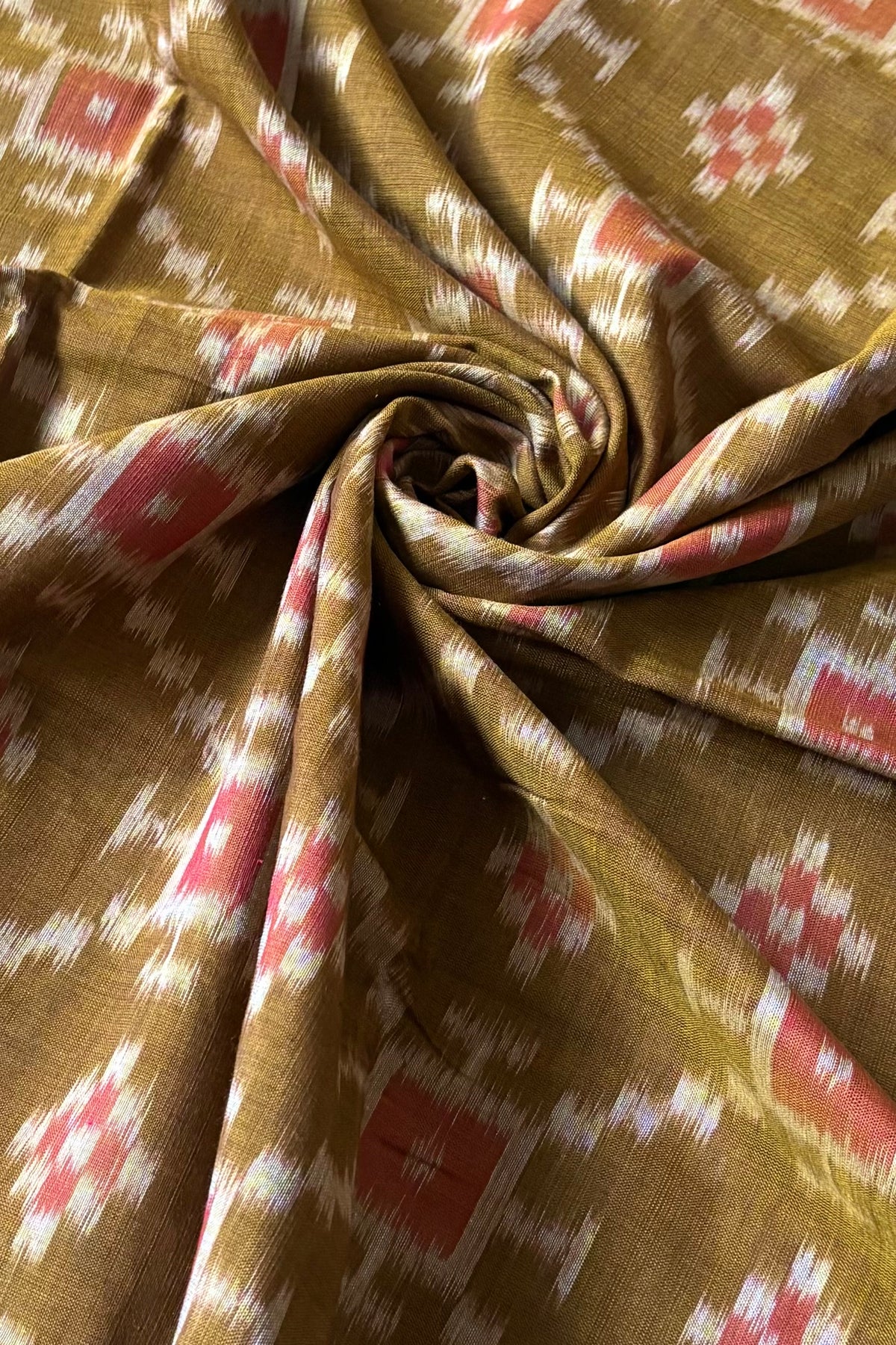 Exclusive Odisha Ikkat Khandua Cotton Saree - Olive Yellow