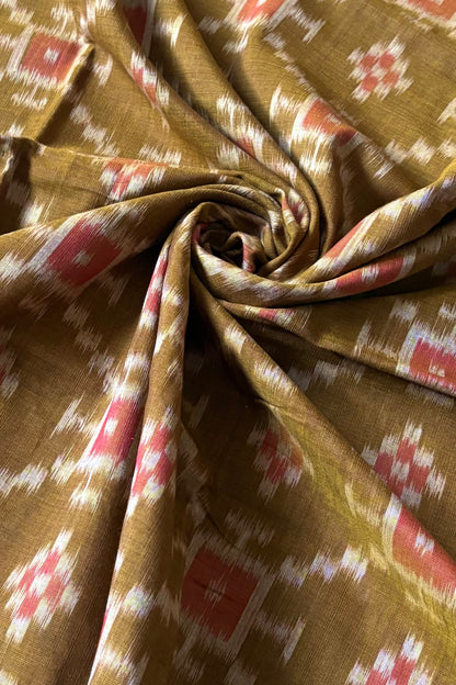 Exclusive Odisha Ikkat Khandua Cotton Saree - Olive Yellow