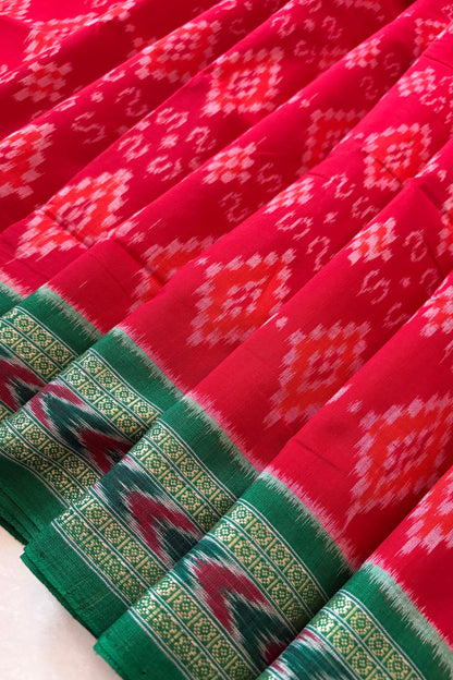 Odisha Ikkat Khandua Cotton Saree-Red