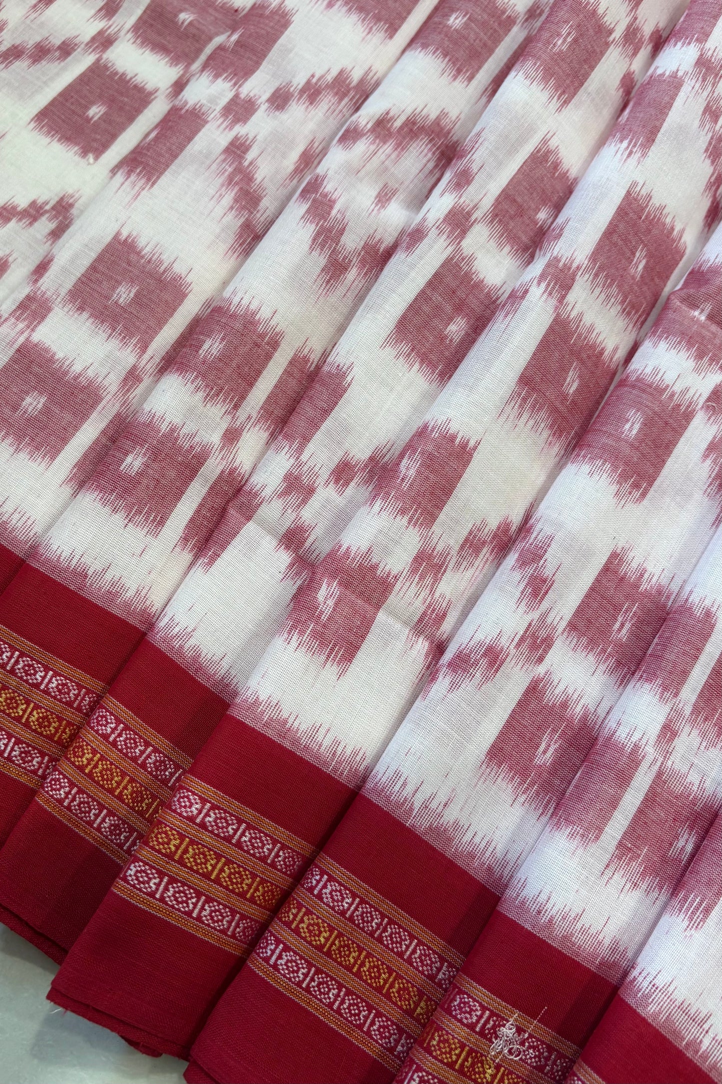 Nuapatna Khandua Cotton Saree - White & Red