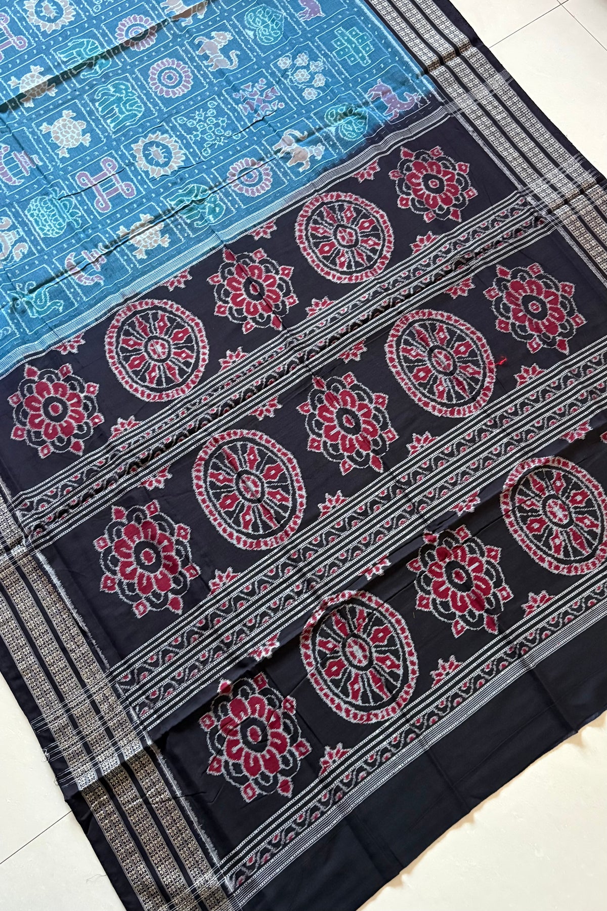 Exclusive Nabakothi Sambalpuri Cotton Saree: Light Teal