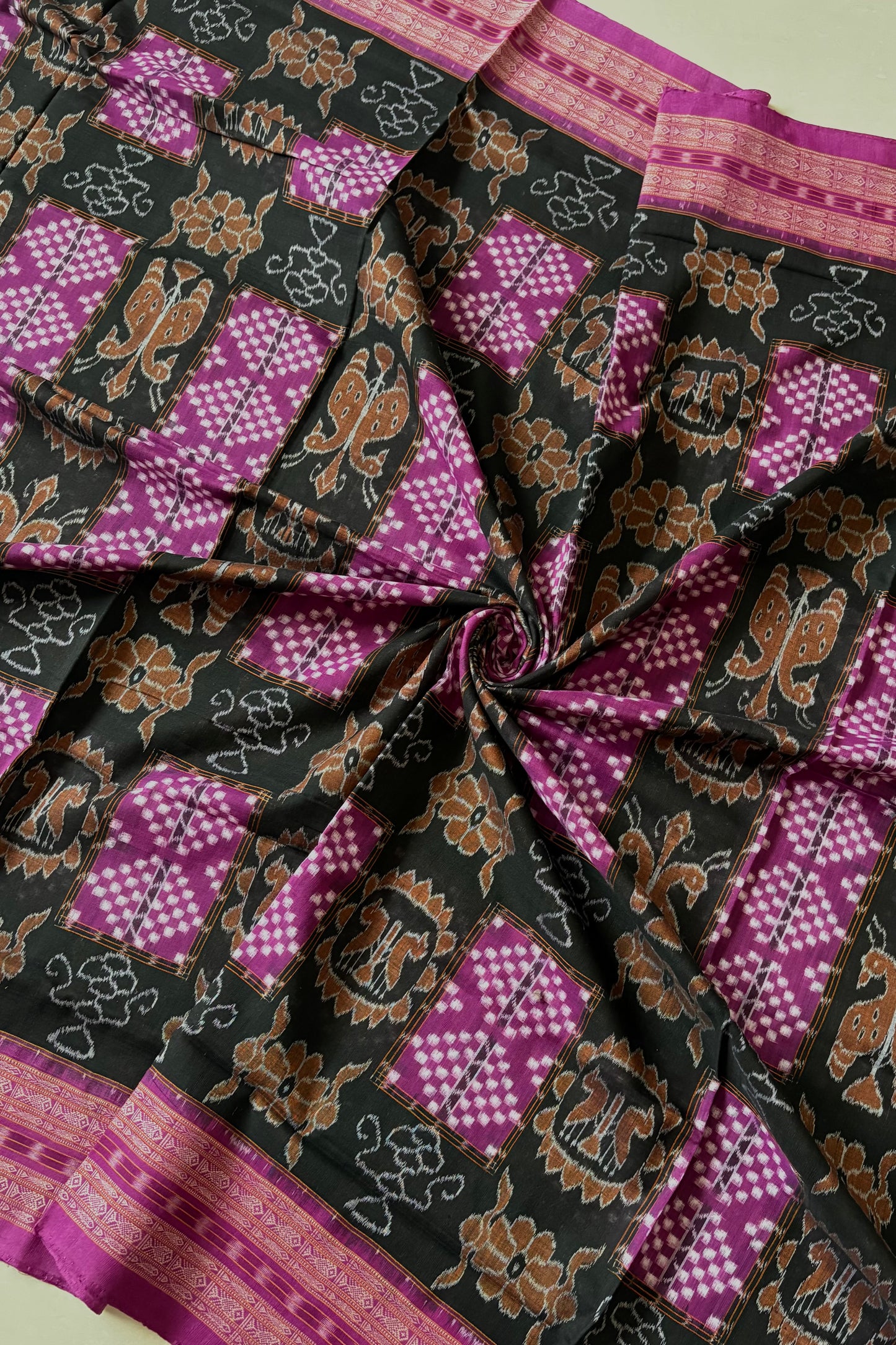 Exclusive Sambalpuri  Pure Cotton Saree: Black & Purple