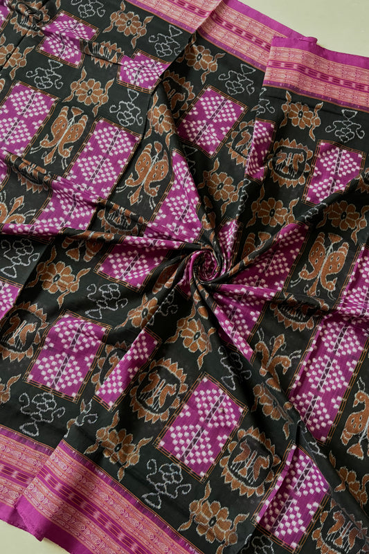 Exclusive Sambalpuri  Pure Cotton Saree: Black & Purple