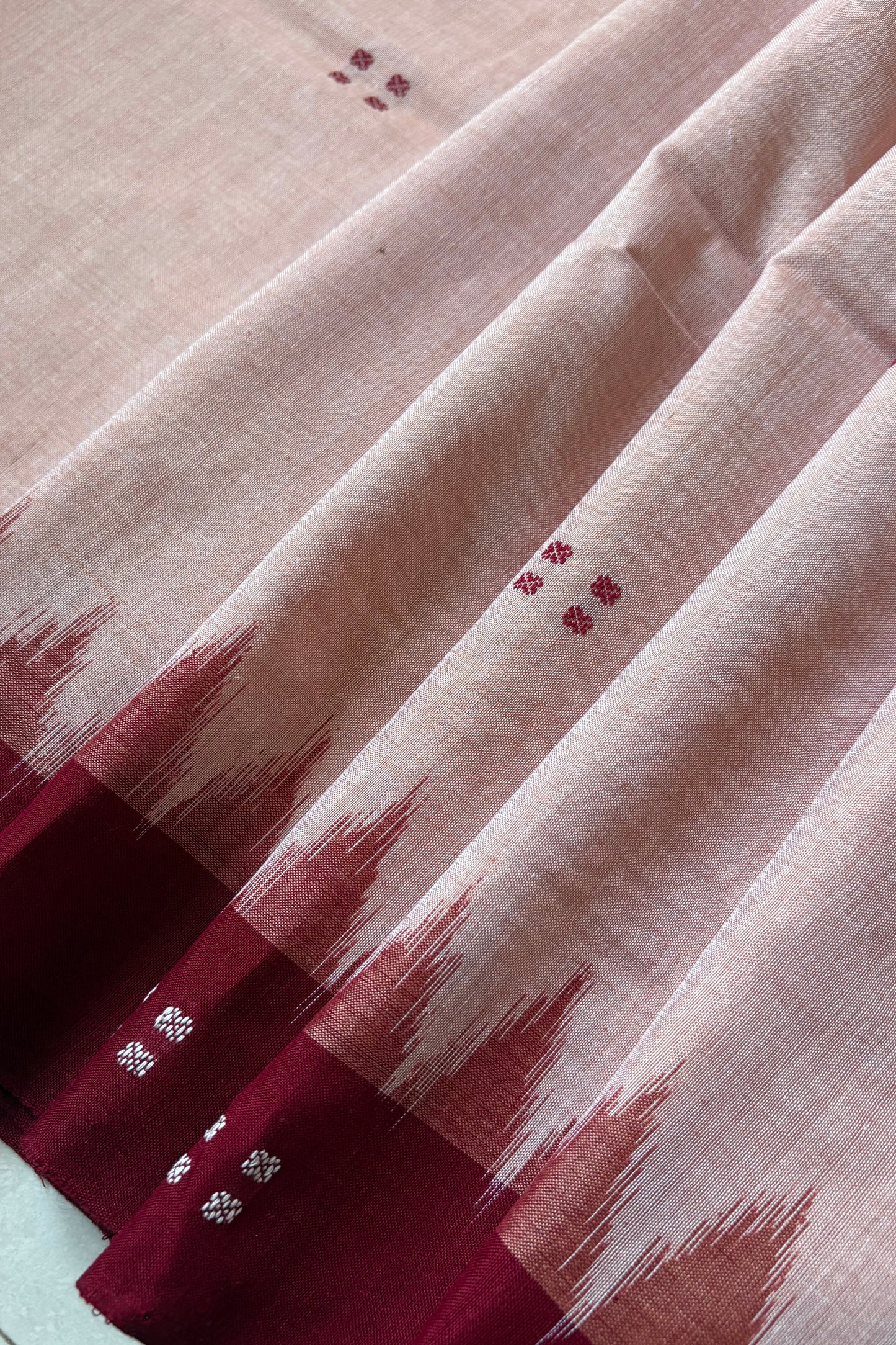 Ek Phulia Cotton Saree- Pinkish Beige &  Maroon