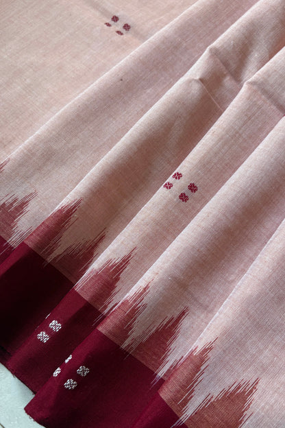 Ek Phulia Cotton Saree- Pinkish Beige &  Maroon