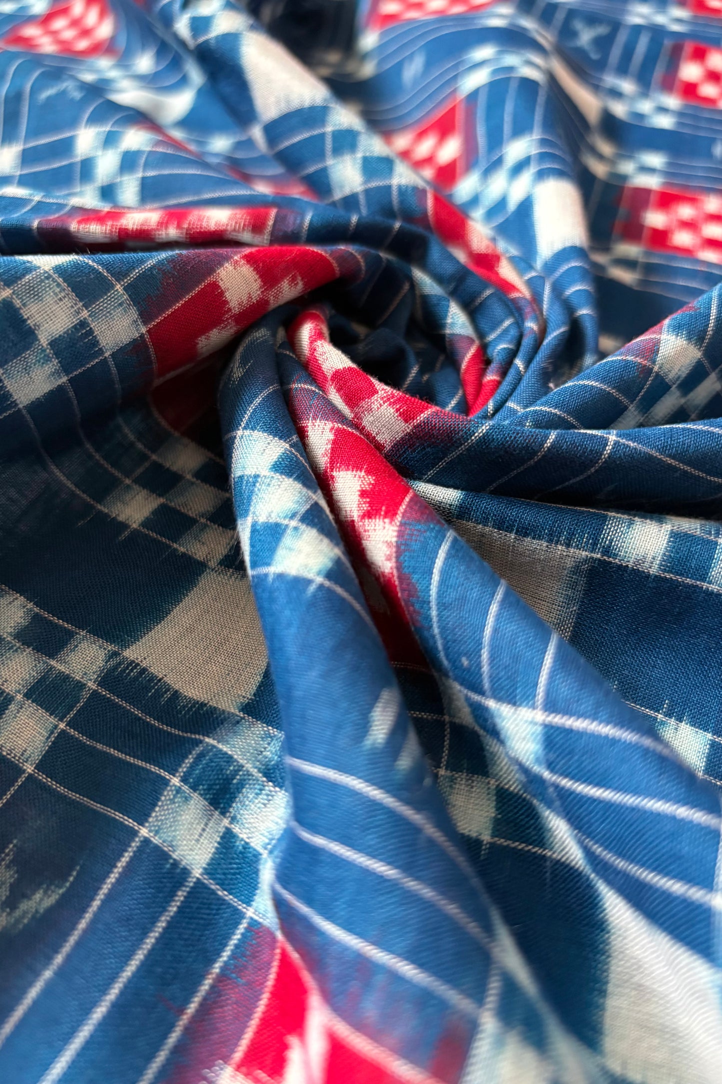 Sambalpuri Pure Cotton Saree: Blue & Red