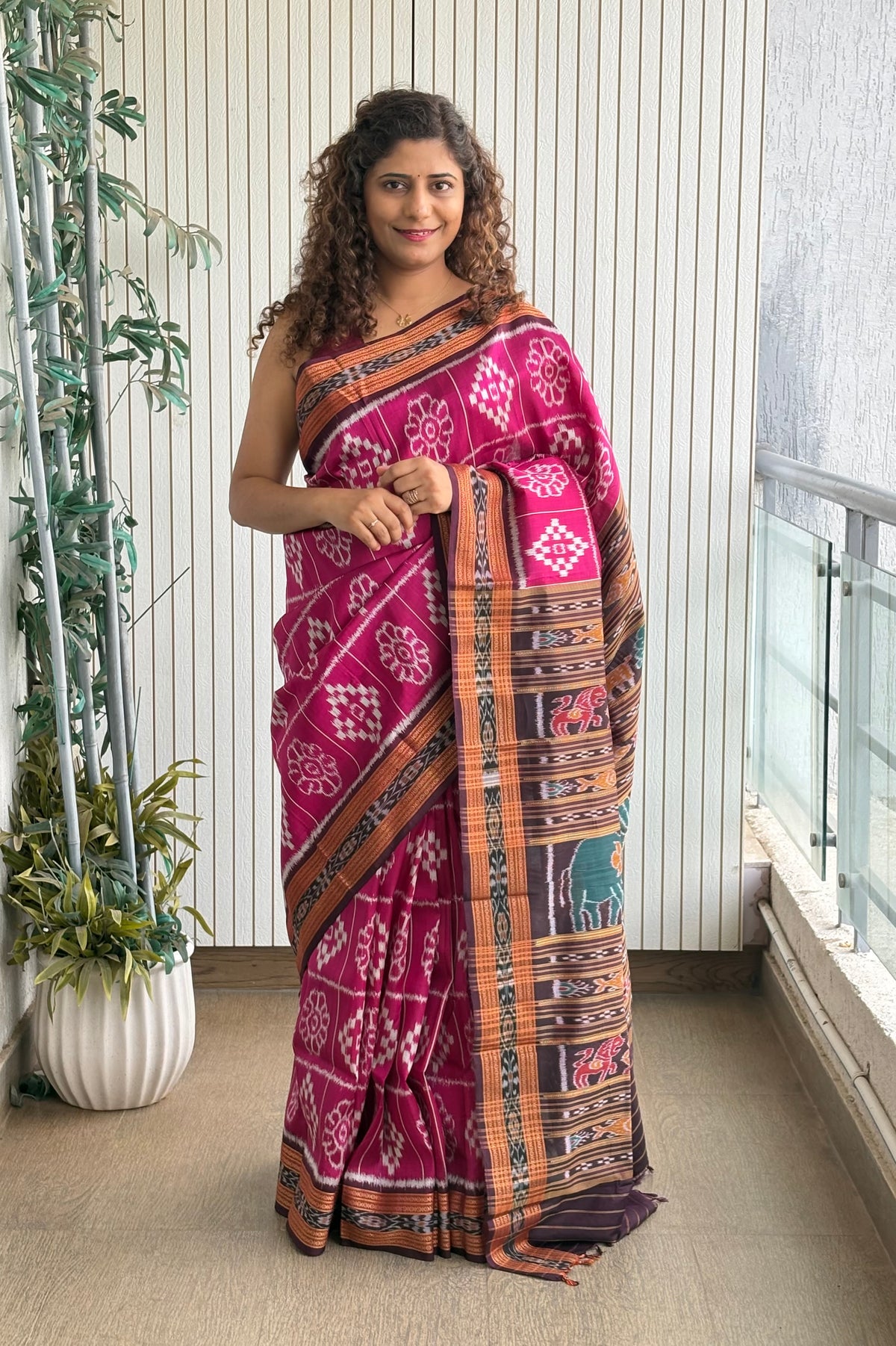 Exclusive Odisha Ikkat Nuapatna Silk Saree - Rani Pink