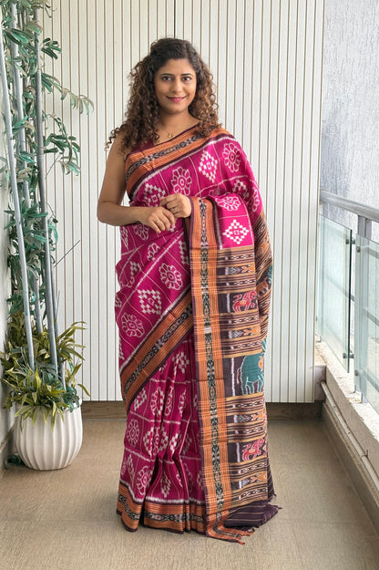 Exclusive Odisha Ikkat Nuapatna Silk Saree - Rani Pink