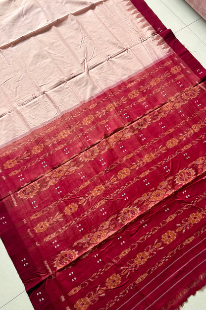 Ek Phulia Cotton Saree- Pinkish Beige &  Maroon