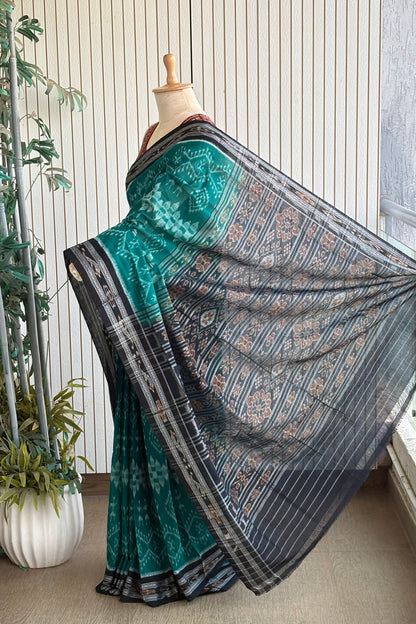 Odisha Ikkat Khandua Cotton Saree - Rama Green